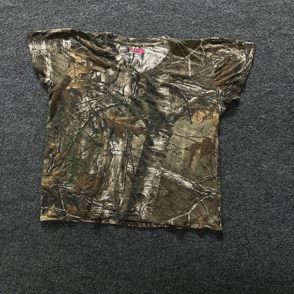 Game Winner T-Shirt Womens Size M Camo Cotton V-Neck Short Sleeve Outdoor